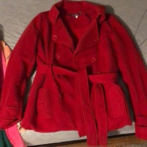 Red pea coat
